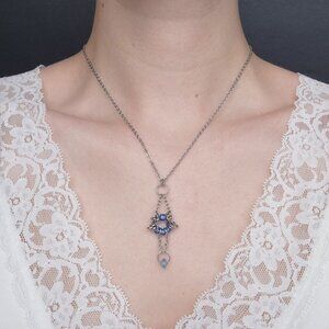 Fairy blue crystal medieval chainmaille necklace ✦ Whimsical elf style ✦